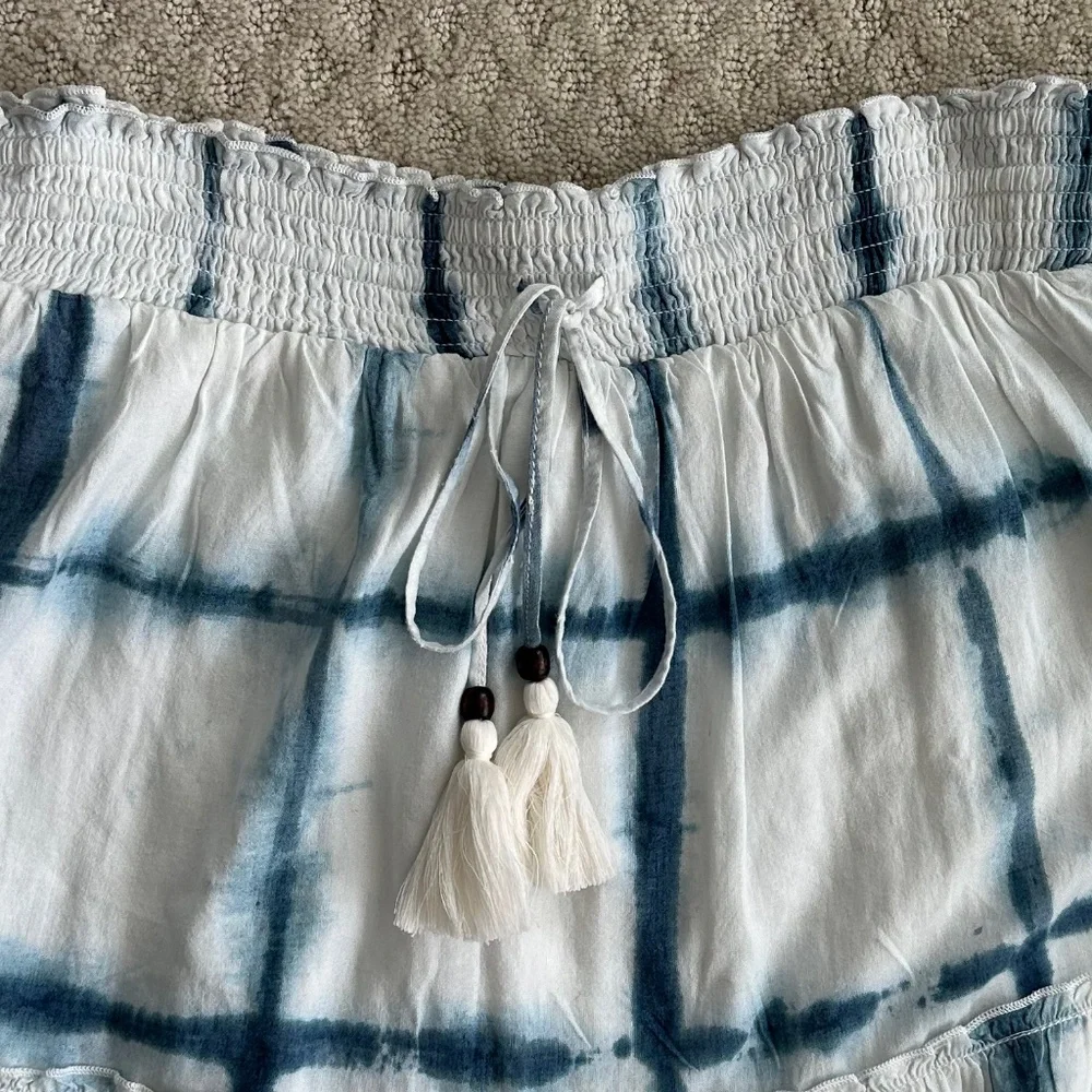 Pilcro/Anthropologie Tie-Dye Linen Blend Mini Skirt Blue Motif XL Boho Beach NWT - Picture 6 of 16